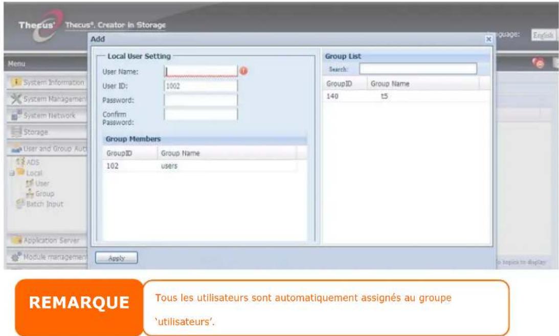 Thecus N7700 - Ajouter des utilisateurs - 1