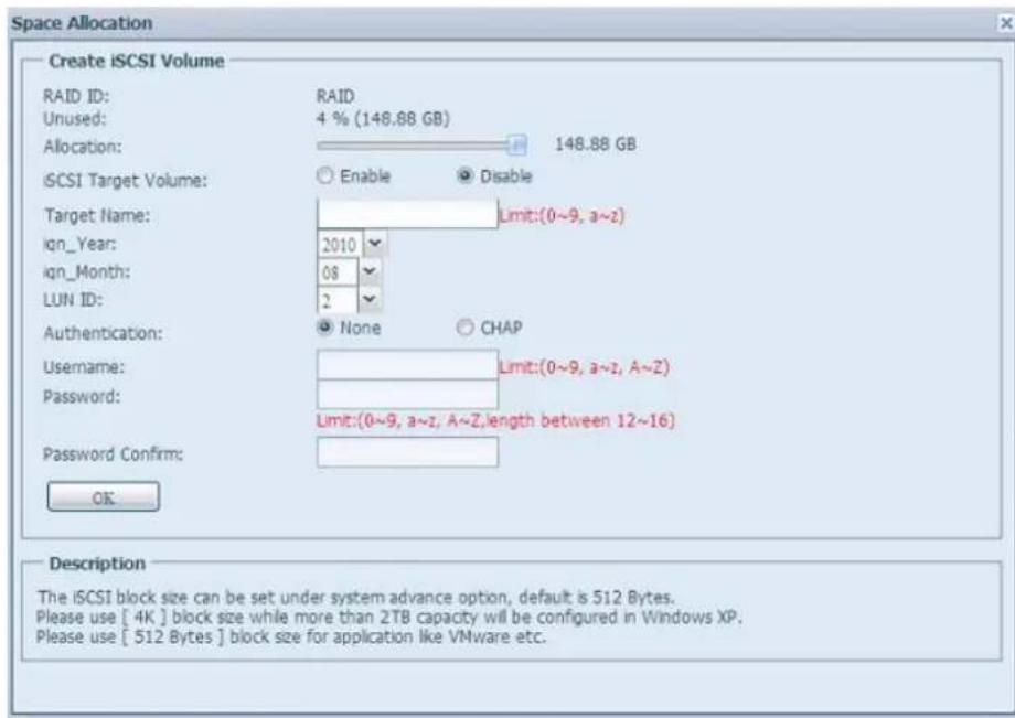 Thecus N7700 - Attribuer de l'espace à un volume iscsi - 3