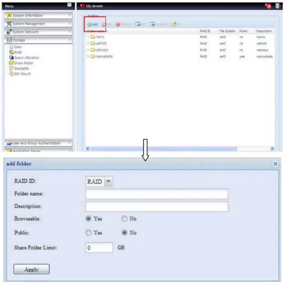 Thecus N7700 - Ajouter des dossiers - 1