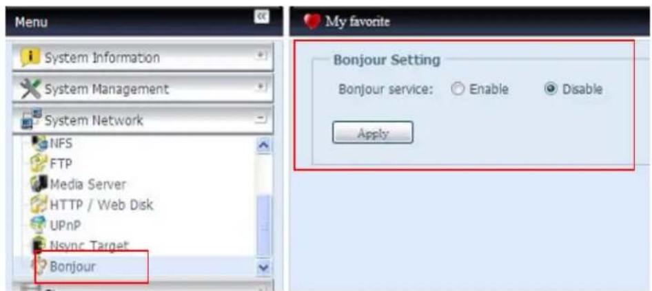Thecus N7700PRO - Réglage de Bonjour - 1