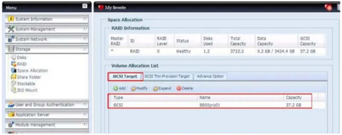 Thecus N7700PRO - Attribuer de l'espace à un volume iSCSI - 1