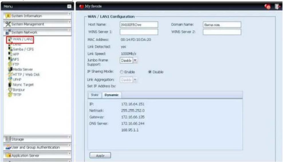 Thecus N7700PRO - Configuration du WAN/LAN1 - 1