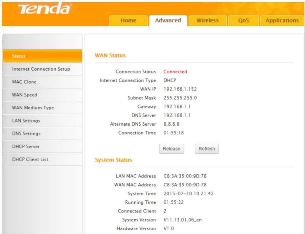 Tenda F3 - Status - 1