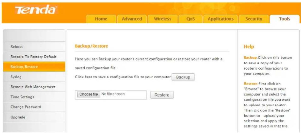 Tenda F3 - Backup / Restore - 1