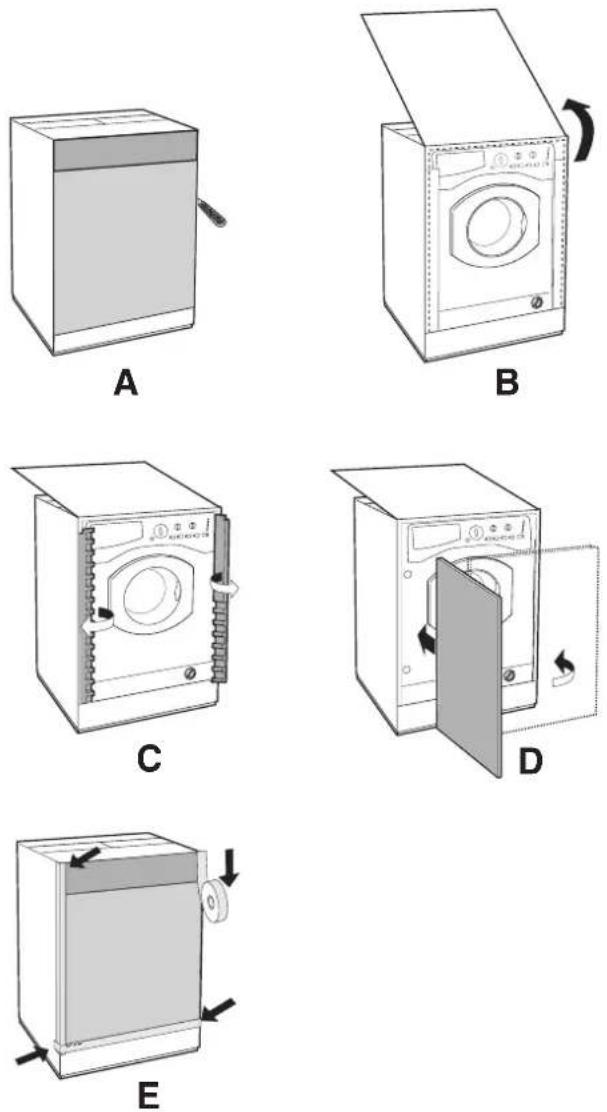 HOTPOINT CAWD 129 (EU) - Montage des Holzpaneels auf die Tür und Einfügen der maschine in die Möbel: - 1