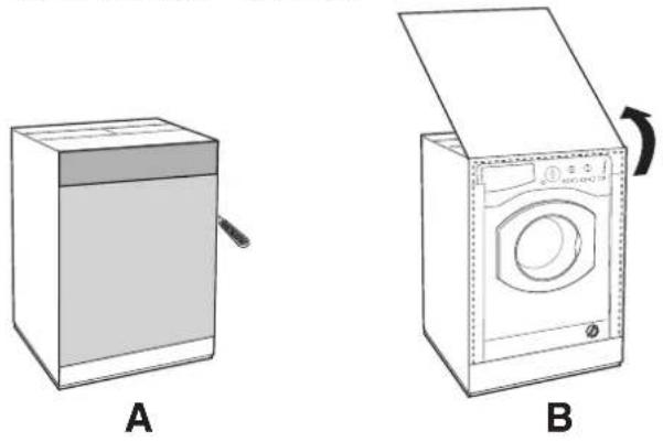HOTPOINT CAWD 129 (EU) - Mounting the wooden panel onto the door and inserting the machine into cabinets: - 1