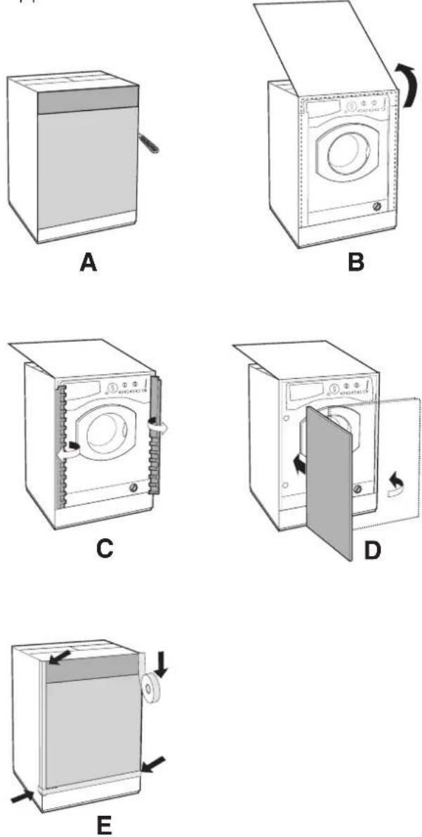 HOTPOINT CAWD 129 (EU) - Applicazione del pannello in legno alla porta e inserimento della macchina nei mobili: - 1