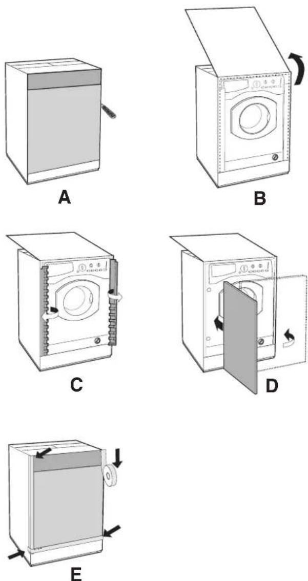 HOTPOINT CAWD 129 (EU) - Application du panneau d'habillage en bois sur la porte et montage du machine à laver à l'intérieur des éléments: - 1