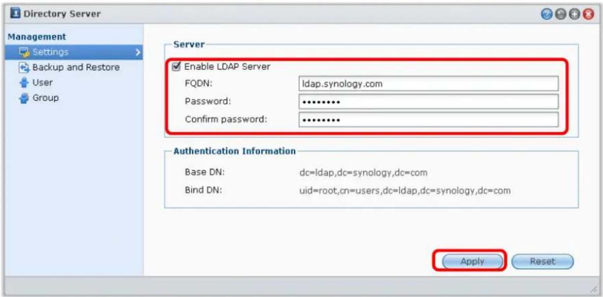 SEAGATE RS2416+ - To enable Directory Server: - 1