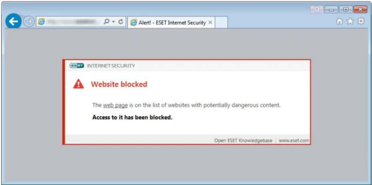 OSOT INTERNET SECURITY Website blocked The web page is on the list of websites with potentially dangerous content. Access to it has been blocked. Open ESET Knowledgebase | www.eset.com
