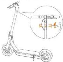 Technical diagram of a scooter with an inset showing a mechanical component detail