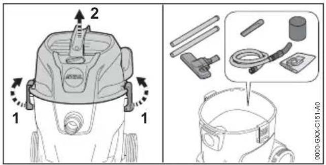 STIHL SE 33 - Assemblage de l'aspirateur eau et poussière - 1