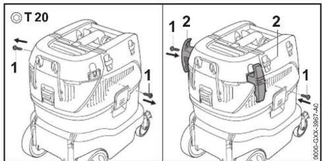 STIHL SE 133 ME - Fitting the holder for the connecting cord or the suction hose - 1