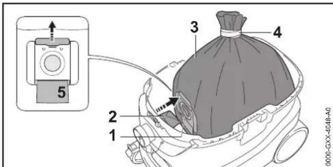 STIHL SE 133 ME - Estrarre il sacco di smaltimento - 1