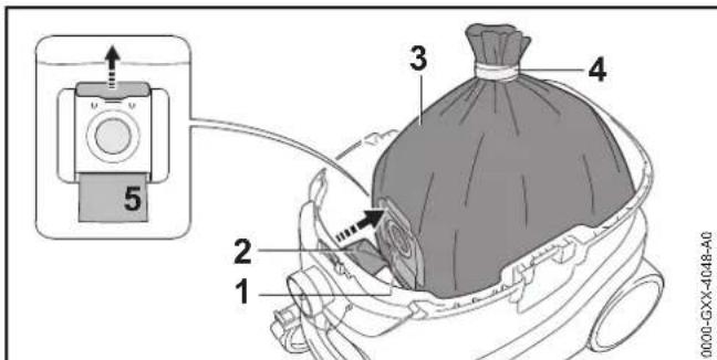 STIHL SE 133 ME - Remover o saco de eliminação - 1