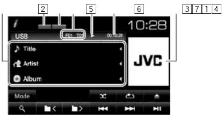 JVC KWV215DBT - ☐ Anzeigen und Tasten auf dem Quell-Steuerschirmbild - 1