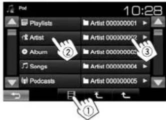 JVC KWV215DBT - Kies het menu ( :audio of :video) - 1