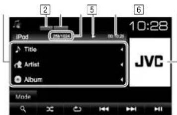 JVC KWV215DBT - Anzeigen und Tasten auf dem Quell-Steuerschirmbild - 1