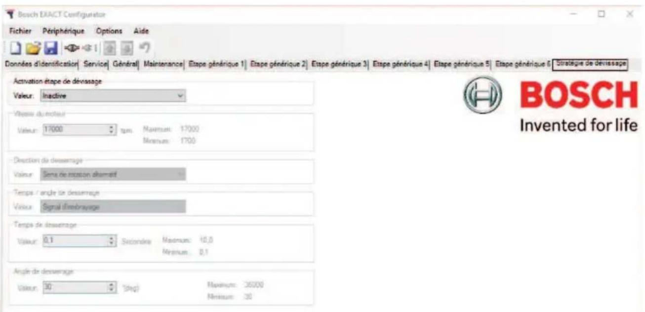 BOSCH EXACT Configurator - Onglet réglage desserrage - 1