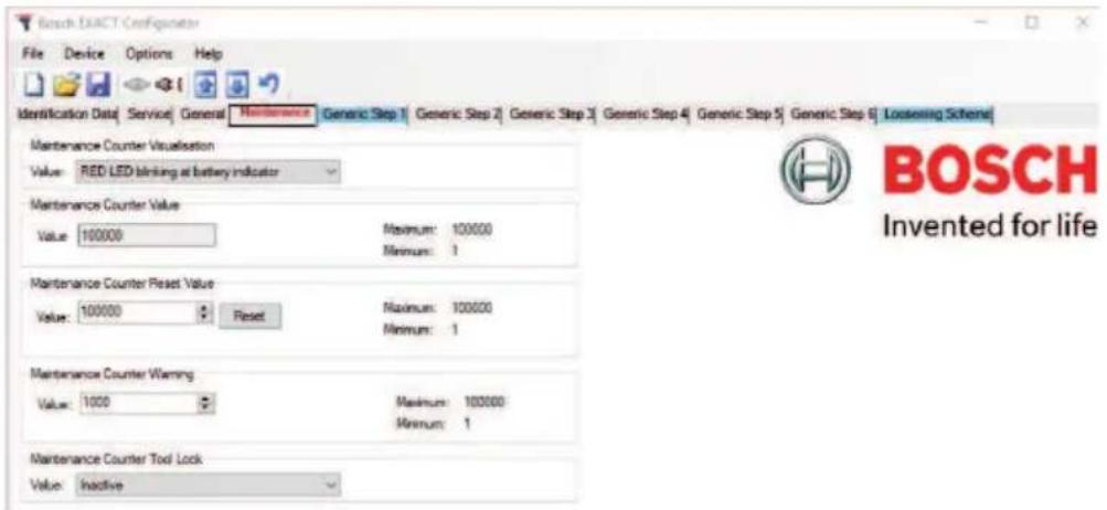 BOSCH EXACT Configurator - Maintenance tab (for EXACT 12V series only) - 1