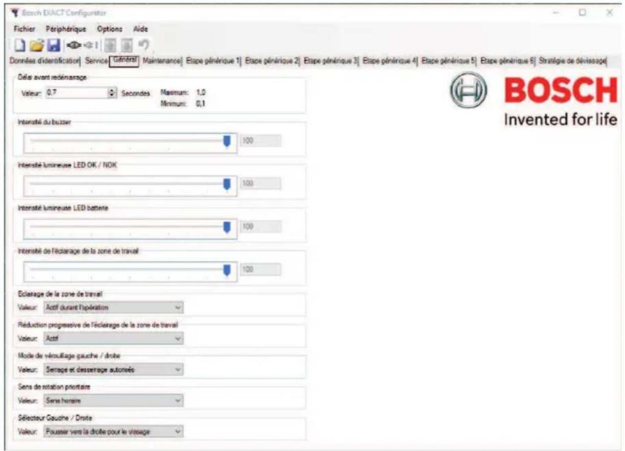 BOSCH EXACT Configurator - Onglet paramètres généraux - 1