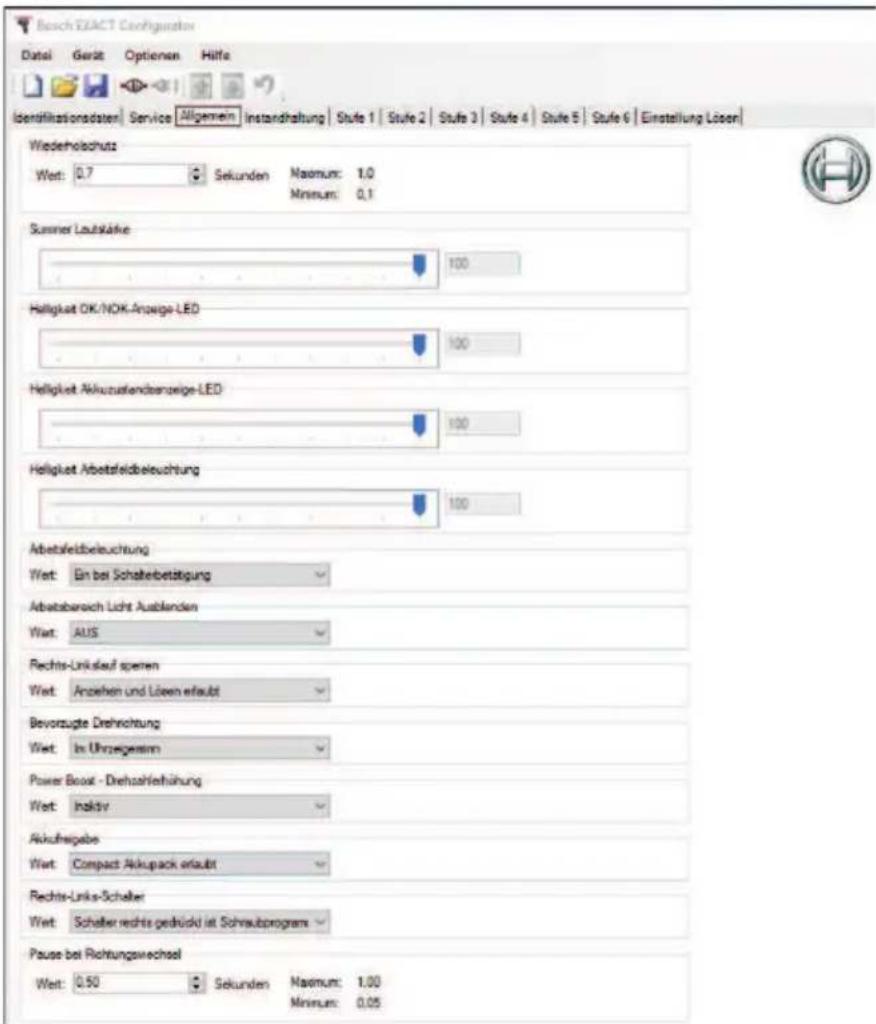 BOSCH EXACT Configurator - Registerkarte Allgemein - 1