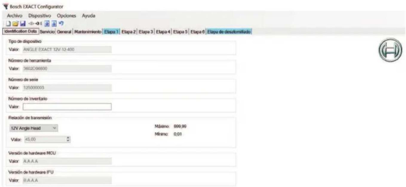 BOSCH EXACT Configurator - Ficha de registrar de datos de identificacion - 1