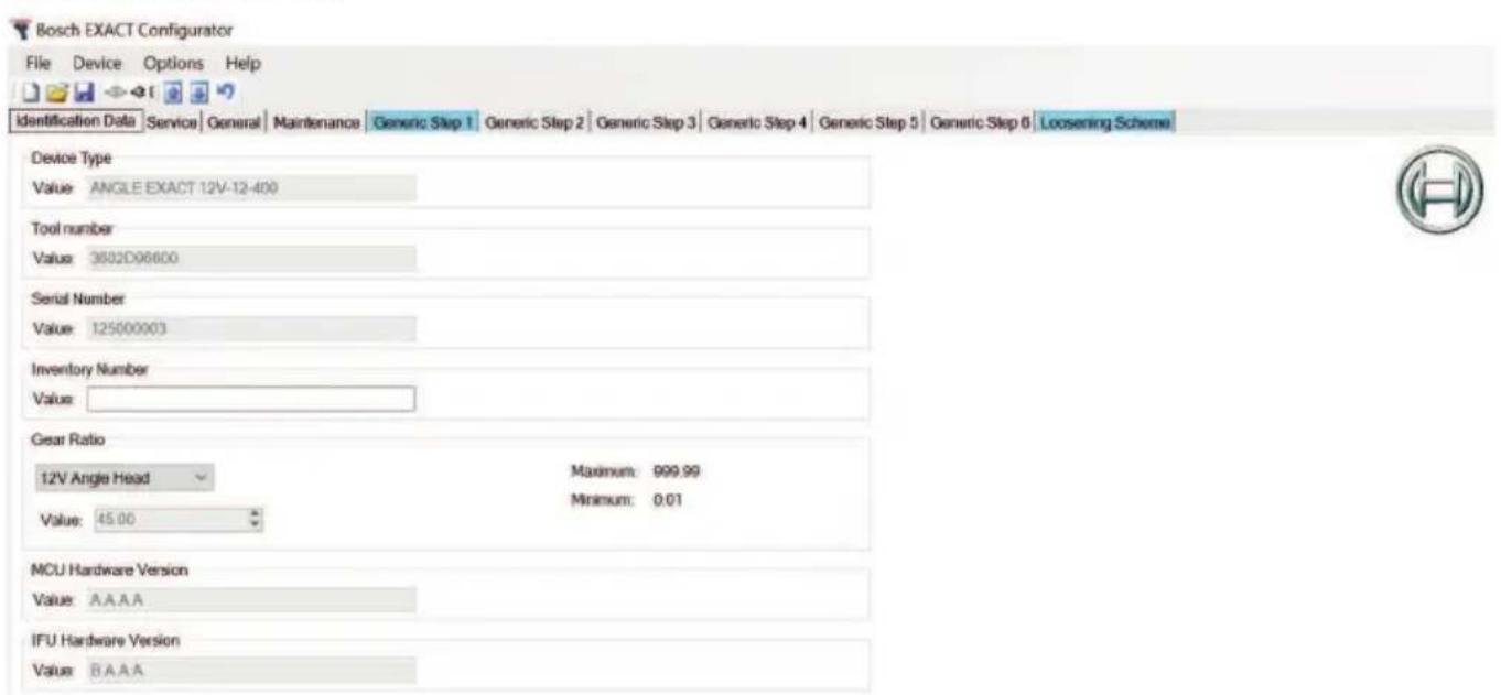 BOSCH EXACT Configurator - Identification Data Tab - 1