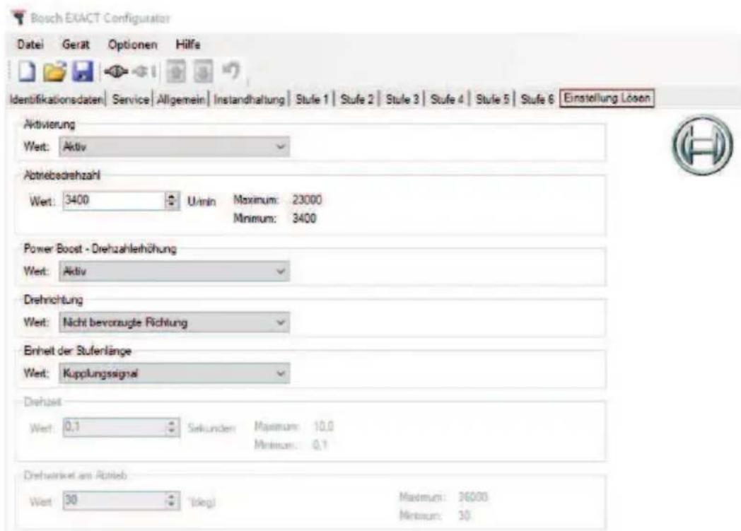 BOSCH EXACT Configurator - Registerkarte Einstellung Losen - 1