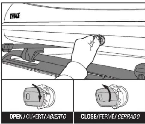 THULE Atlantis 1600 686XT - UNLOCKING/LOCKING THE BOX / DÉVERROUILLAGE/VERROUILLAGE DU COFFRE / APERTURA Y CIERRE CON LLAVE DE LA CAJA - 1