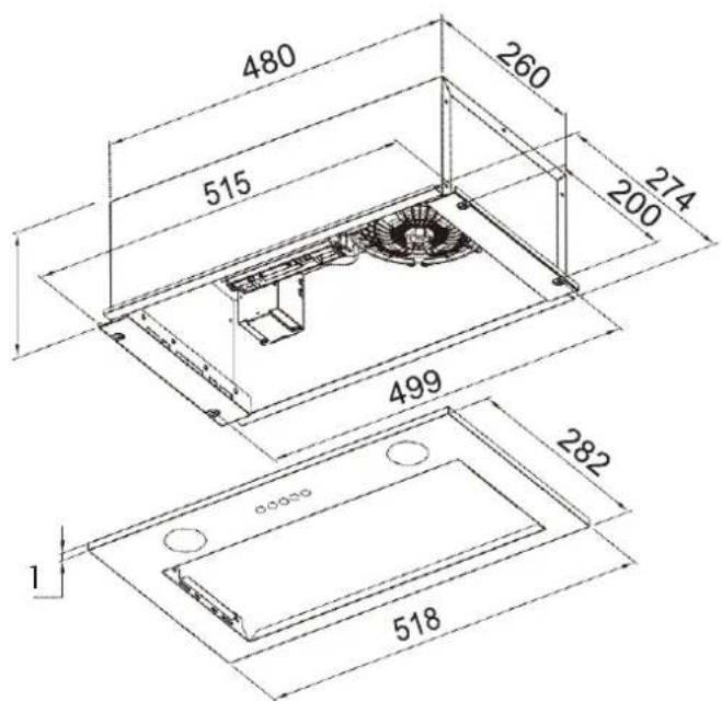 CANDY CBG6251XGG - Dimensions de la hotte de cuisine - 1