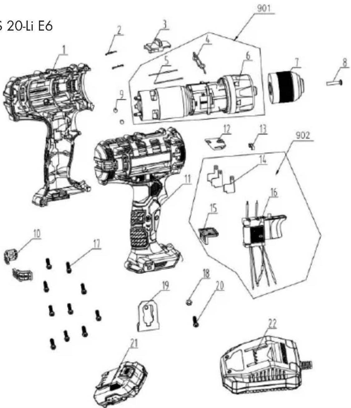 PARKSIDE PBSA 12 D4 - Explosionszeichnung • Exploded Drawing Vue éclatée • Explosietekening Rysunek samorozwijajacy • Rozvinutý výkres • Výkres náhradných dielov Eksplosionstegning • Plano de explosión Disegno esploso • Robbantott ábra Eksplozijańska risba - 1