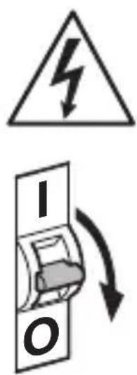 Safety warning symbol and electrical circuit diagram showing lightning bolt and switch mechanism