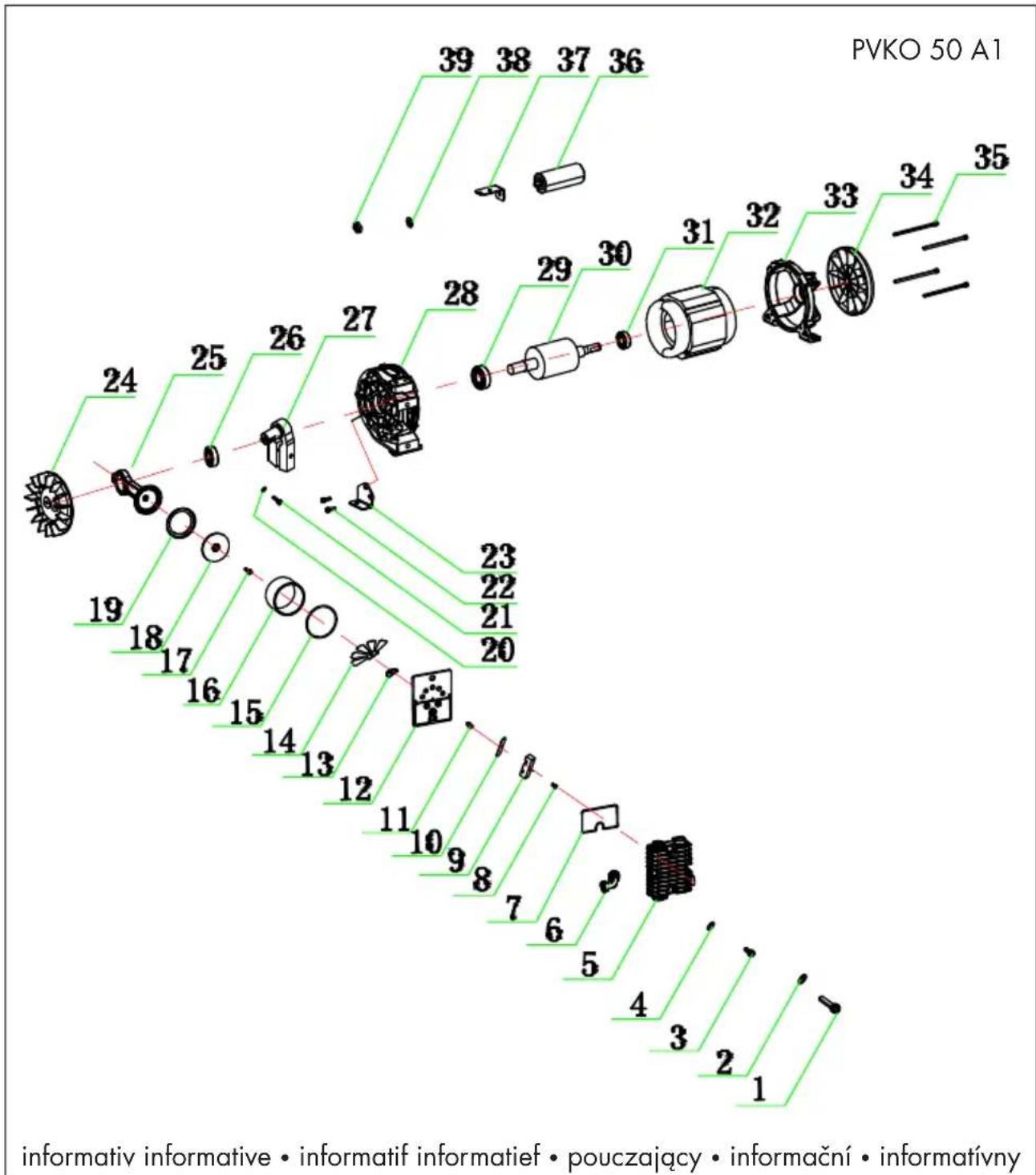 PARKSIDE PVKO 50 A1 - Explosionszeichnung • Exploded Drawing Vue éclatée • Explosietekening Rysunki eksplozyine Výkres sestavení Výkres náhradnych dielov - 1