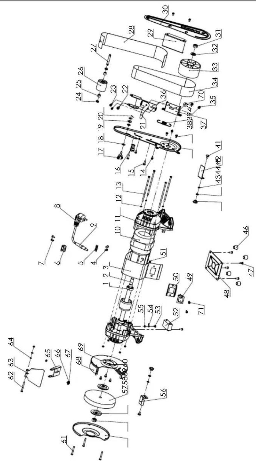 PARKSIDE PSBS 240 C2 - Explosionszeichnung • Exploded Drawing Vue éclatée • Explosietekening Rysunek samorozwijajacy • Rozvinutý vykres Vykres náhradnych dielov • Eksplosionstegning Plano de explosión • Disegno esploso Robbantott ábra • Eksplozijańska risba - 1