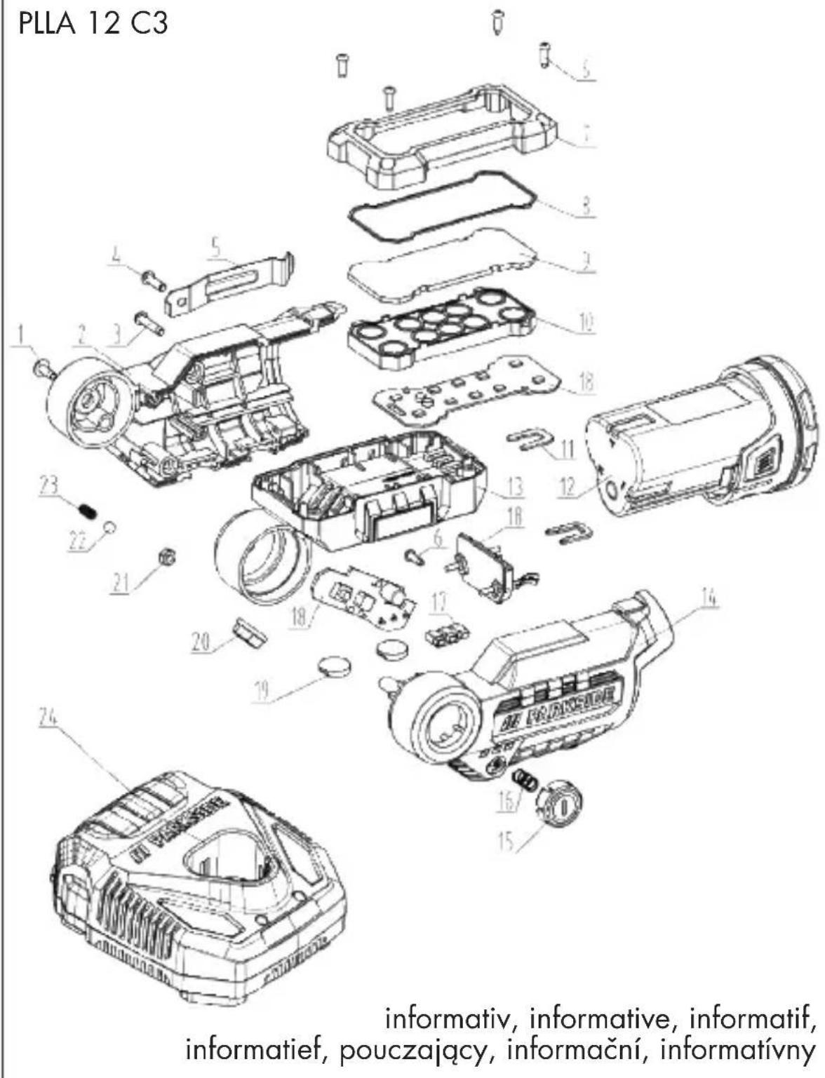 PARKSIDE PLLA 12 C3 - Explosionszeichnung • Exploded Drawing Vue éclatée • Rysunek samorozwiajacy Explosietekening • Vykres sestaveni Vykres nahradnych dielov - 1