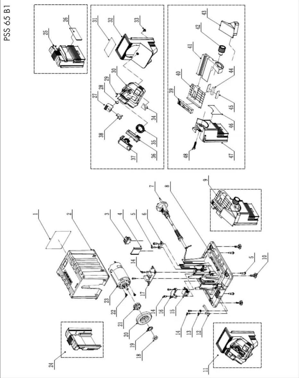 PARKSIDE PSS 65W - Explosionszeichnung • Exploded Drawing Vue éclatée • Explosietekening Rozvinuté náčrtky • Rysunek samorozwijający Nákresy explózií - 1