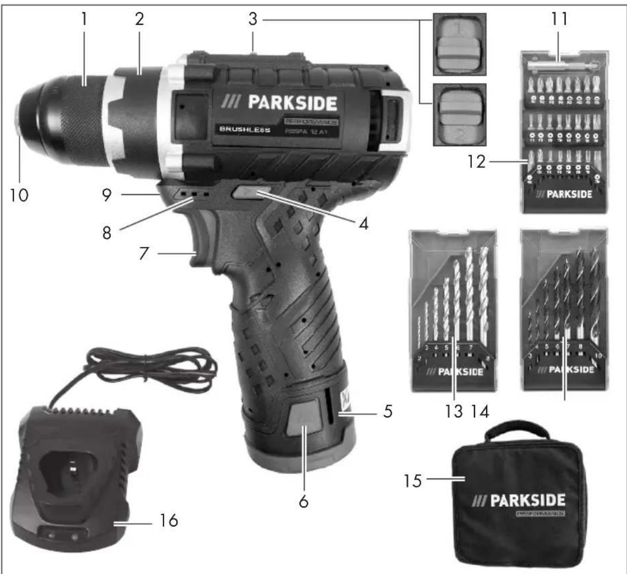 PARKSIDE PBSPA 12 A1 - Set trapano avvitatore ricaricabile - 1