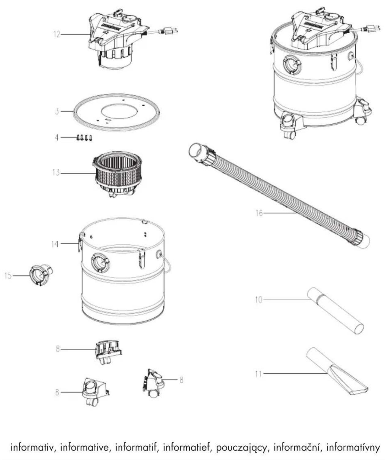 PARKSIDE PAS 1200 D3 - Explosionszeichnung · Exploded Drawing   Vue éclatée · Explosietekening   Rysunek samorozwijajacy · Vykres sestaveni   Vykres náhradnych dielov - 1