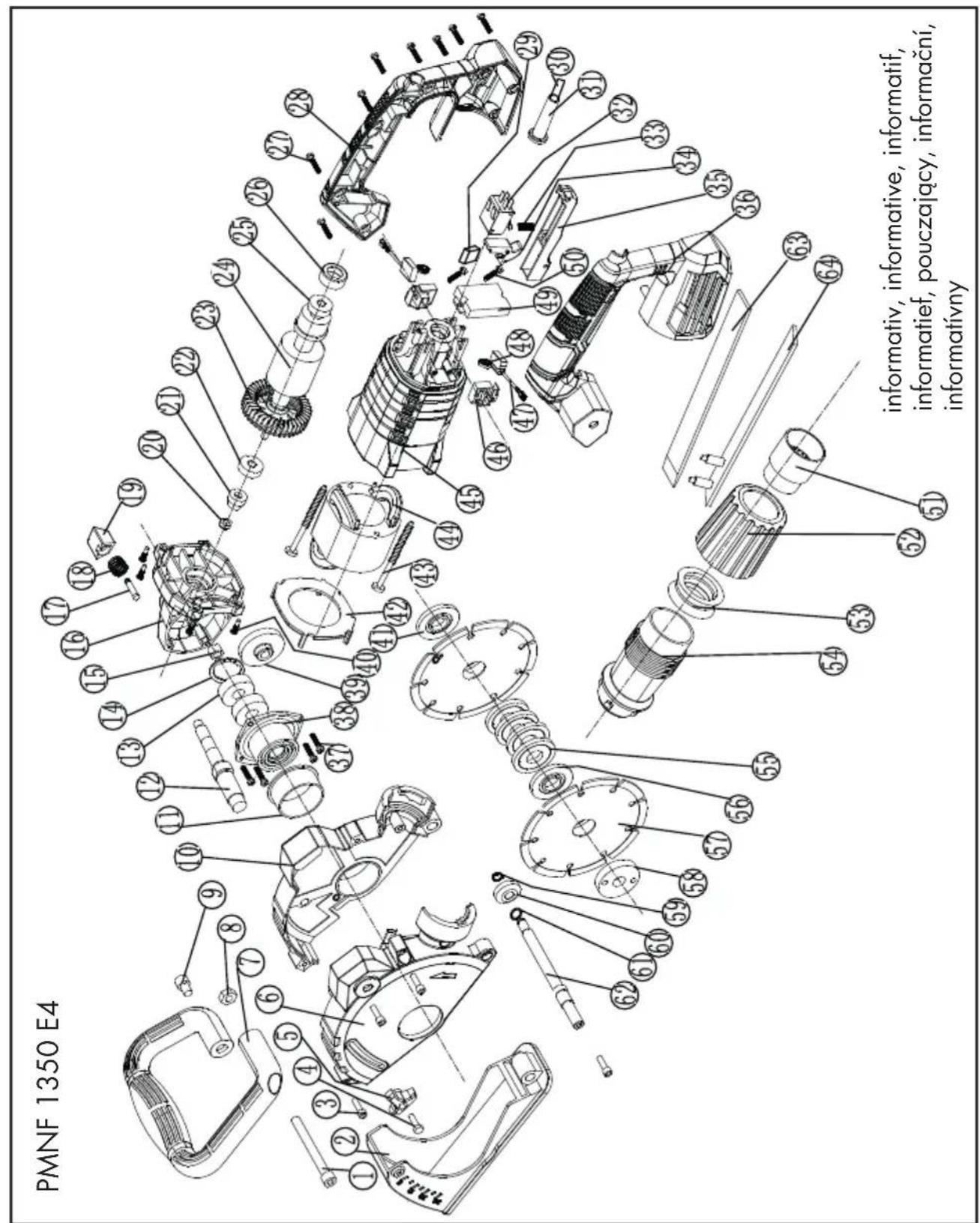 PARKSIDE PMNF 1350 E4 - Explosionszeichnung · Exploded Drawing Vue éclatée · Explosietekening Rysunki eksplozyine · Vykres sestaveni Nákresy explózii - 1