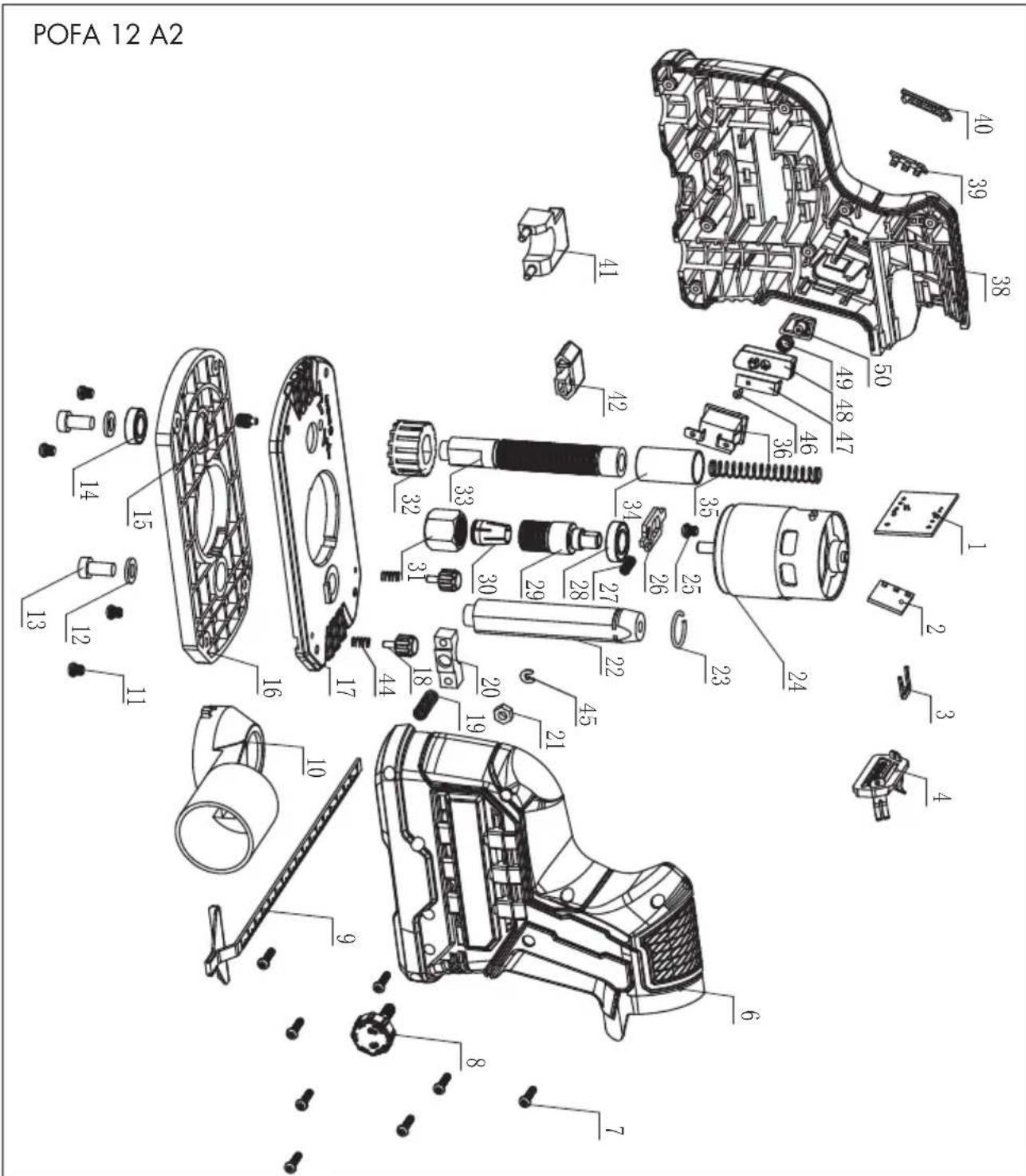 PARKSIDE POFA 12 A2 - Explosionszeichnung • Exploded Drawing Vue éclatée • Explosietekening • Vykres sestaveni Rysunek samorozwijajacy • Nákresy explózii Eksplosionstegning • Plano de explosión - 1