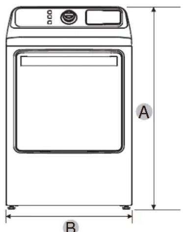 MIDEA MLE45N1BWWC - Minimum clearances between the dryer and adjacent walls or other surfaces: - 1