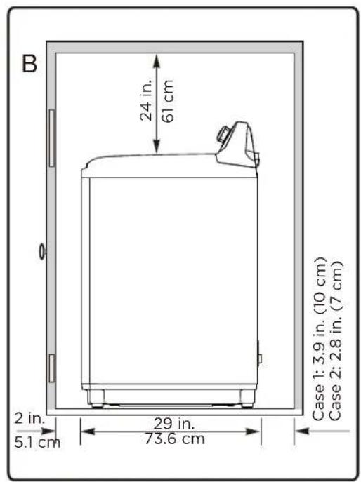 B 24 in. 61 cm 2 in. 5.1 cm 29 in. 73.6 cm Case 1: 3.9 in. (10 cm) Case 2: 2.8 in. (7 cm)