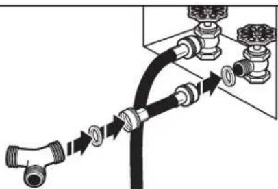 Diagram showing pipe connection with valve fittings and directional arrows indicating flow or movement