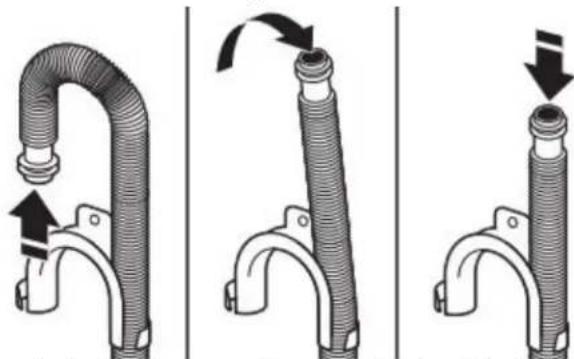 WHIRLPOOL WTW5015LW - Enlever la bride de retenue pour tuyau de vidange (installations avec vidange au plancher seulement) - 1