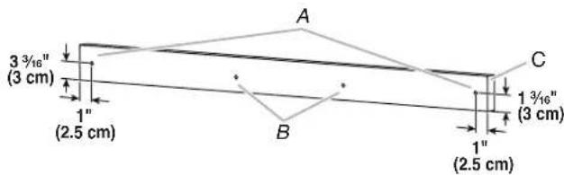 3 ¾/₁₆" (3 cm) 1" (2.5 cm) A B C 1 ¾/₁₆" (3 cm) 1" (2.5 cm)