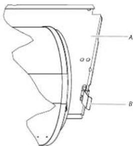 Technical diagram of a mechanical component with labeled parts A and B, showing cross-sectional view and angular measurement.