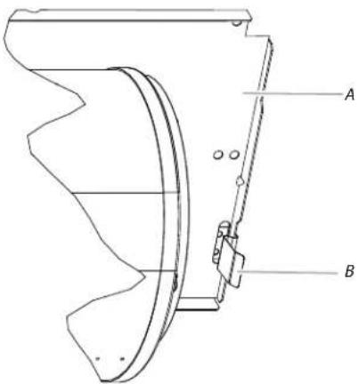 Technical diagram of a mechanical component with labeled parts A and B
