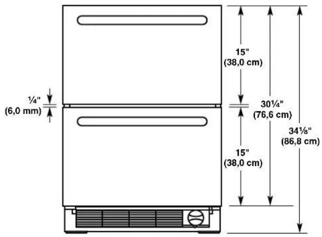 KITCHENAID KUDF204KPA - Dimensiones de altura de los cajones - 1