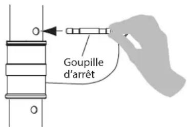 ROLAND KC80 - Introduisez la goupille d'arrêt dans le tube supérieur pour obtenir la hauteur voulue; la hauteur Tmaxale du pied est de 140 cm. - 1